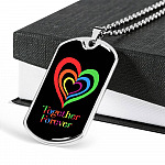 LGBTQ Rainbow Heart Together Forever - Dog Tag Pendant Necklace - Gay Pride Month Gift