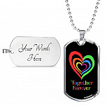LGBTQ Rainbow Heart Together Forever - Dog Tag Pendant Necklace - Gay Pride Month Gift
