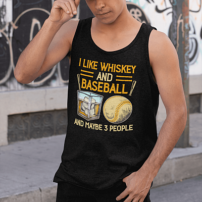 Alternative view of I Like Whiskey And Baseball And Maybe 3 People Vintage Cotton Tank Top Tee - Ladies Racerback Tank