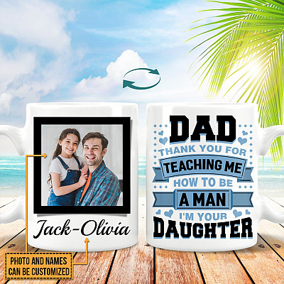 Alternative view of Personalized Photo Dad Thank You For Teaching Me How To Be A Man Ceramic Coffee Mug - Water Bottle