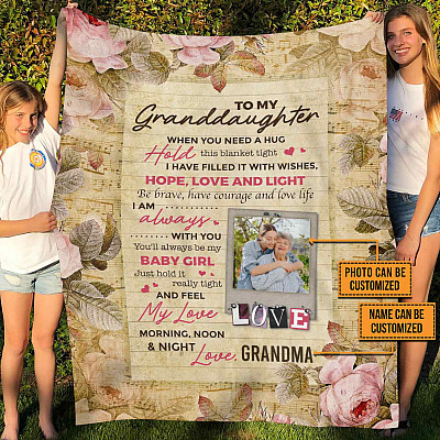 Personalized Custom Photo Grandma To My Granddaughter When You Need a Hug Fleece Blanket - Mink Blanket