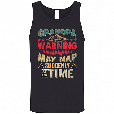 Grandpa Warning May Nap Suddenly At Any Time Vintage Cotton Tank Top Tee - Ladies Racerback Tank