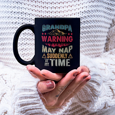 Alternative view of Grandpa Warning May Nap Suddenly At Any Time Vintage Ceramic Coffee Mug - Water Bottle - Beer Stein