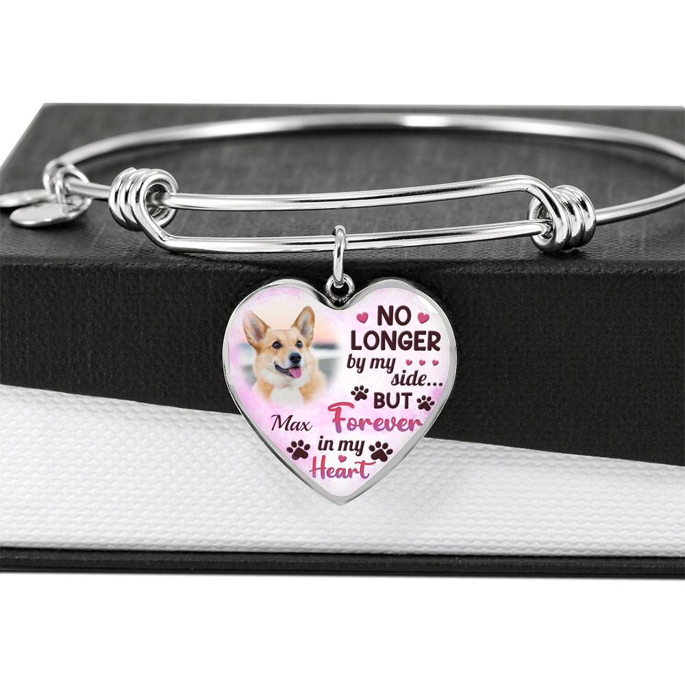 Custom Photo Dog No Longer By My Side But Forever In My Heart Heart Pendant Necklace - Missing Dog In Heaven Gift