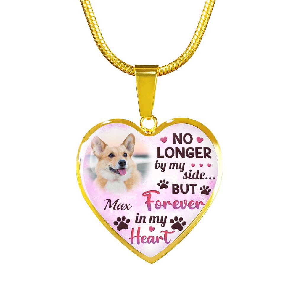 Custom Photo Dog No Longer By My Side But Forever In My Heart Heart Pendant Necklace - Missing Dog In Heaven Gift