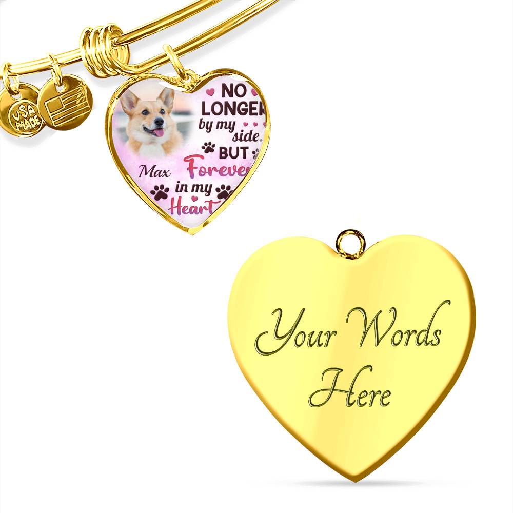 Custom Photo Dog No Longer By My Side But Forever In My Heart Heart Pendant Necklace - Missing Dog In Heaven Gift