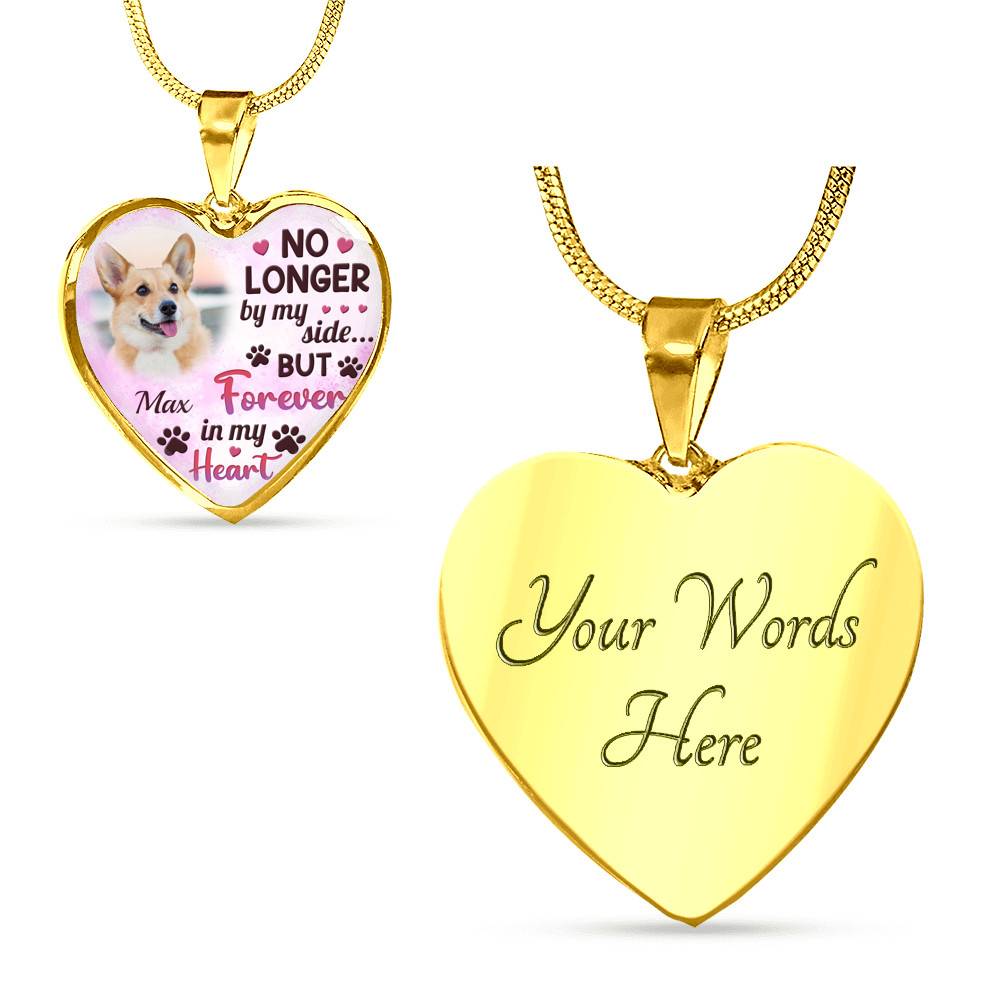 Custom Photo Dog No Longer By My Side But Forever In My Heart Heart Pendant Necklace - Missing Dog In Heaven Gift