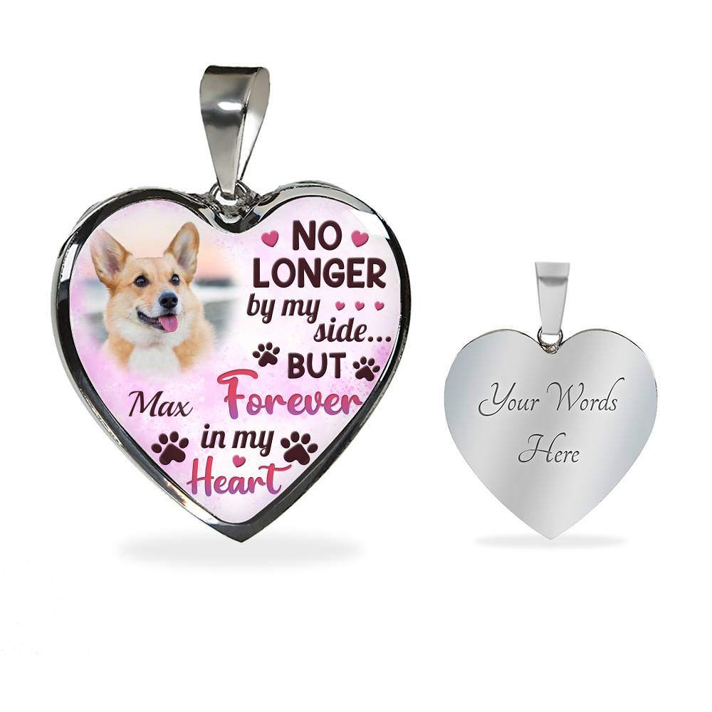 Custom Photo Dog No Longer By My Side But Forever In My Heart Heart Pendant Necklace - Missing Dog In Heaven Gift