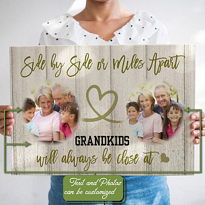 Custom Photo Side By Side Or Miles Apart Will Always Be Close At Framed Canvas - Unframed Poster - Family Gift