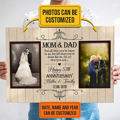 Custom Photo Mom And Dad Happy Anniversary Framed Canvas - Unframed Poster - Anniversary Gift for Parents