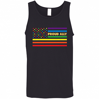 Proud Ally LGBT Flag Cotton Tank Top Tee - Ladies Racerback Tank - Proud Ally Rainbow Gay American Flag Tank