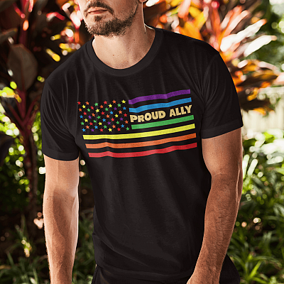 Alternative view of Proud Ally LGBT Flag T-Shirt - Proud Ally Rainbow Gay American Flag T-Shirt