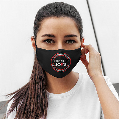 Alternative view of Illegitimate President Cheater Joe's Stolen Rigged Fraudulent Washable Reusable Custom Printed Cloth Face Mask Cover