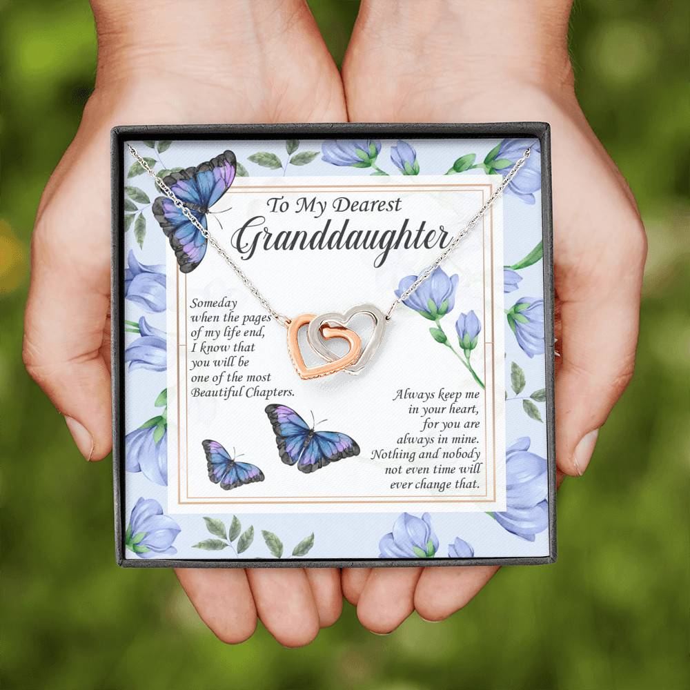 To My Dearest Granddaughter I Know You Be The Most Beautiful Chapters Interlocking Hearts Pendant Necklace