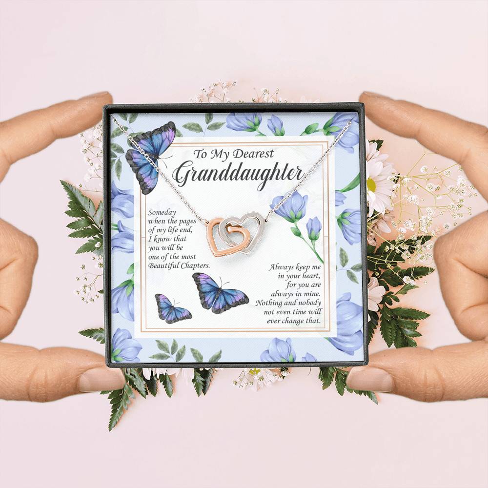 To My Dearest Granddaughter I Know You Be The Most Beautiful Chapters Interlocking Hearts Pendant Necklace