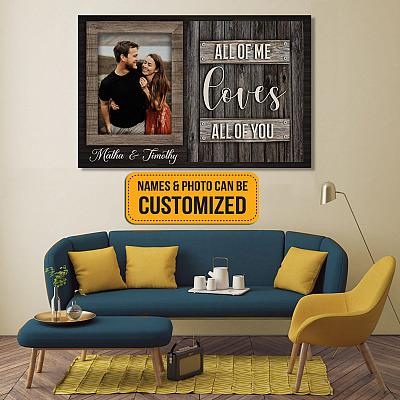 Alternative view of Personalized Photo All Of Me Loves All Of You Couple Gallery Wrapped Framed Canvas Prints - Unframed Poster