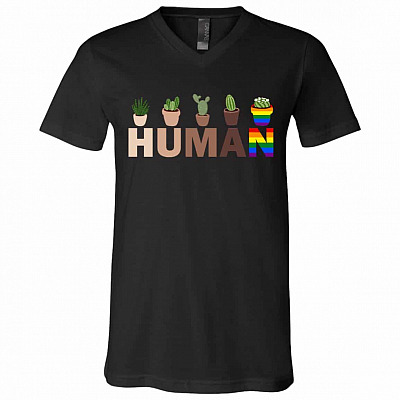 human tee, Black, V-Neck T-Shirt
