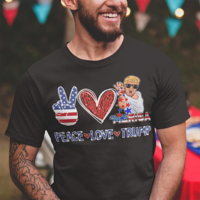 Alternative view of Peace Love Trump T-shirt - V-Neck Tee - Donald Trump Funny President T-Shirt - Political 4th Of July Shirt