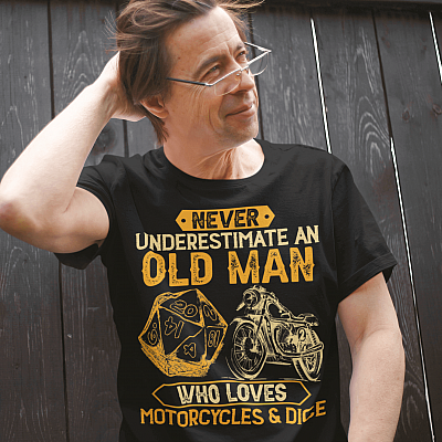 Never Underestimate An Old Man Who Loves Motorcycles And Dice Funny T-Shirt - V-Neck Shirt