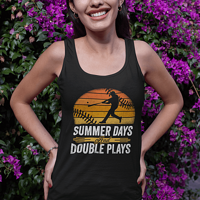 Alternative view of Summer Days and Double Plays Baseball Cotton Tank Top Tee - Ladies Racerback Tank