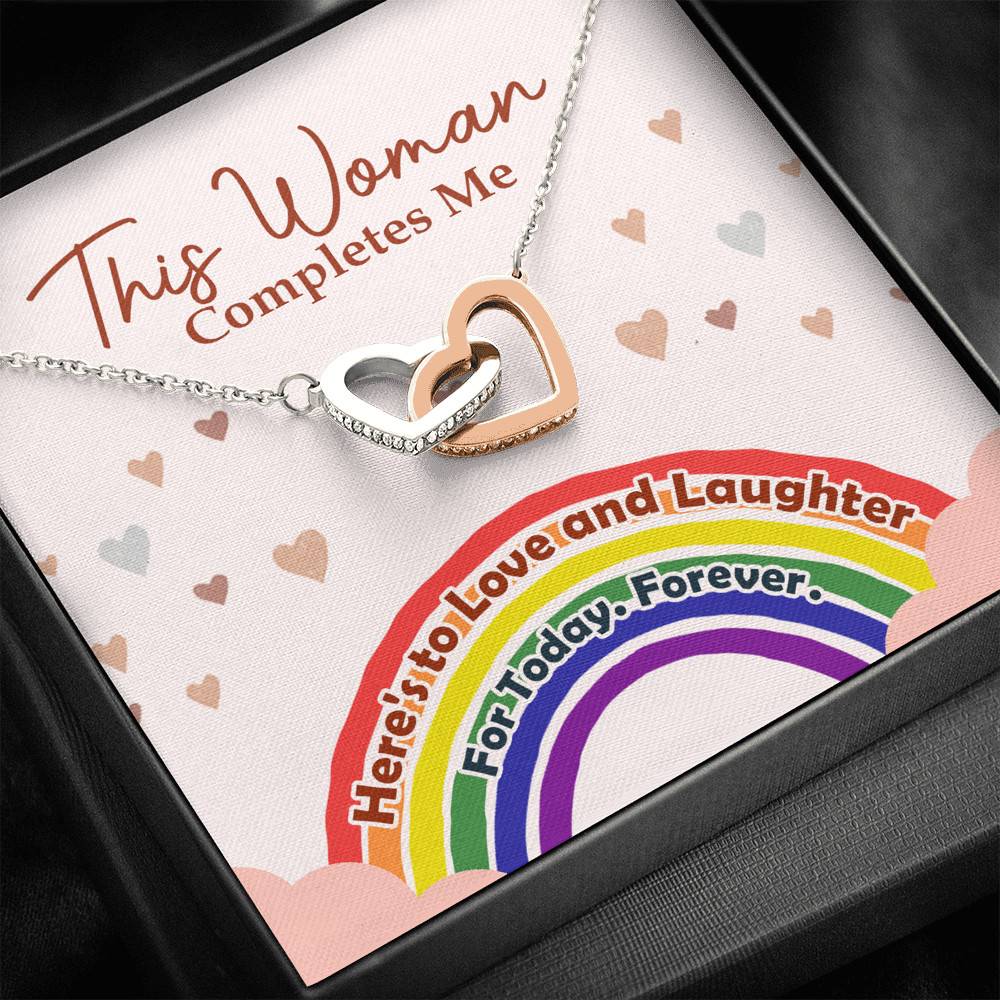 LGBT Lesbian This Woman Completes Me Interlocking Hearts Pendant Necklace - Gift For Lesbian