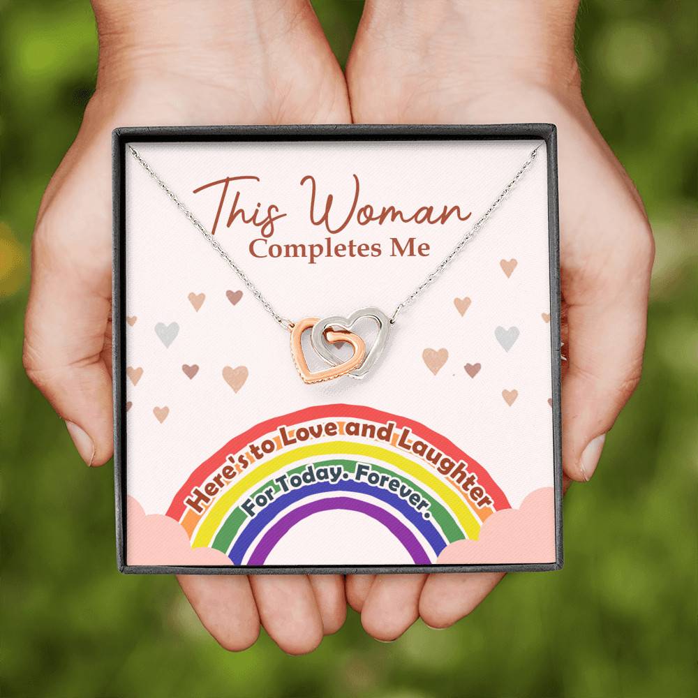 LGBT Lesbian This Woman Completes Me Interlocking Hearts Pendant Necklace - Gift For Lesbian