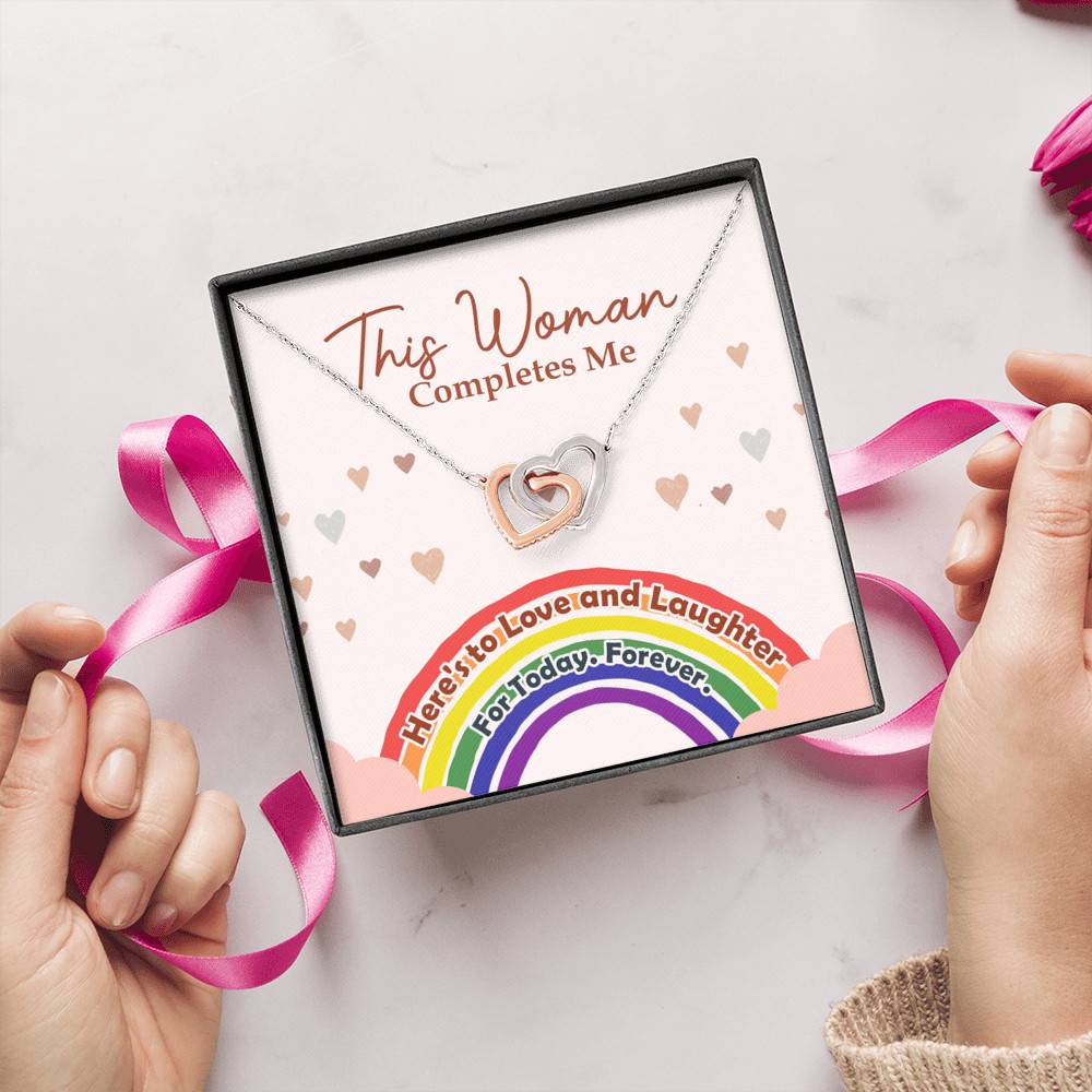LGBT Lesbian This Woman Completes Me Interlocking Hearts Pendant Necklace - Gift For Lesbian