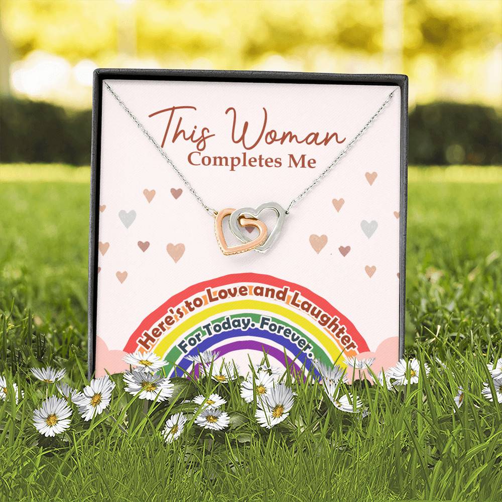 LGBT Lesbian This Woman Completes Me Interlocking Hearts Pendant Necklace - Gift For Lesbian