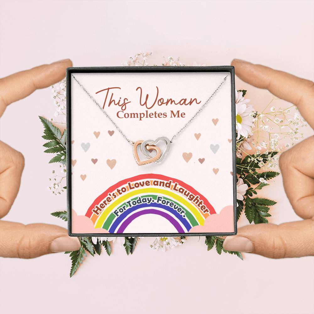 LGBT Lesbian This Woman Completes Me Interlocking Hearts Pendant Necklace - Gift For Lesbian