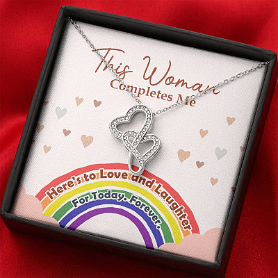 LGBT Lesbian This Woman Completes Me Double Hearts Pendant Necklace - Gift For Lesbian