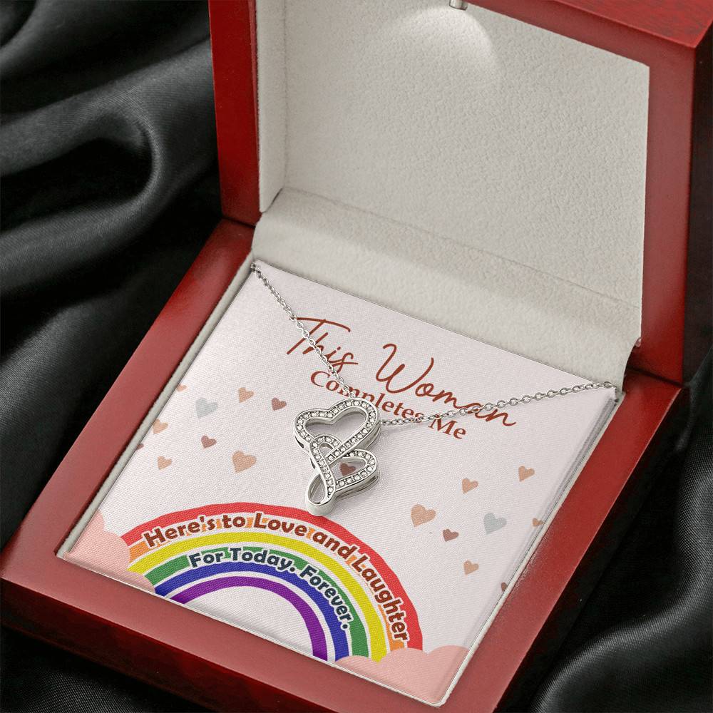 LGBT Lesbian This Woman Completes Me Double Hearts Pendant Necklace - Gift For Lesbian