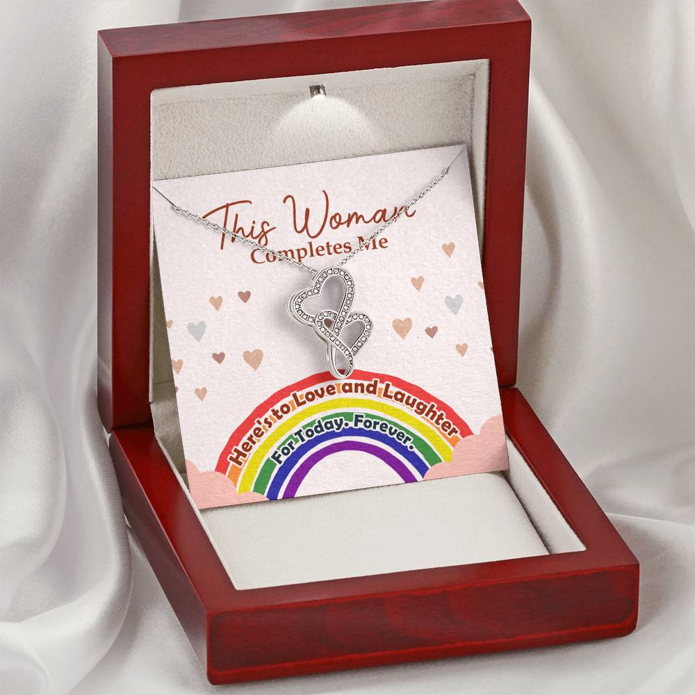 LGBT Lesbian This Woman Completes Me Double Hearts Pendant Necklace - Gift For Lesbian