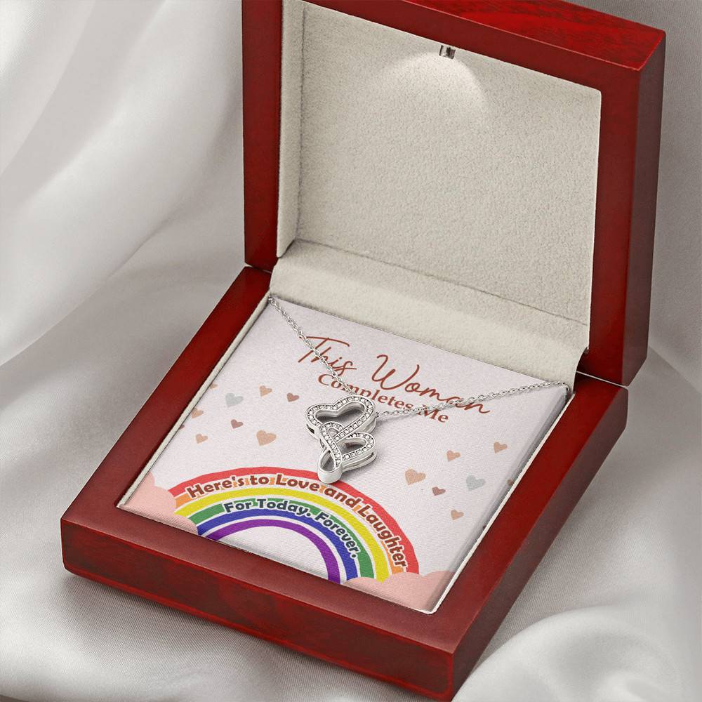 LGBT Lesbian This Woman Completes Me Double Hearts Pendant Necklace - Gift For Lesbian