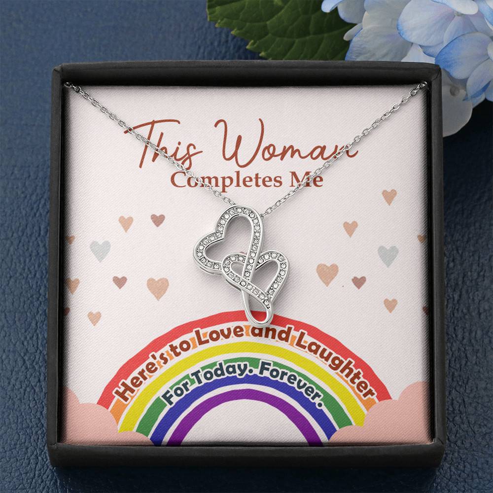 LGBT Lesbian This Woman Completes Me Double Hearts Pendant Necklace - Gift For Lesbian