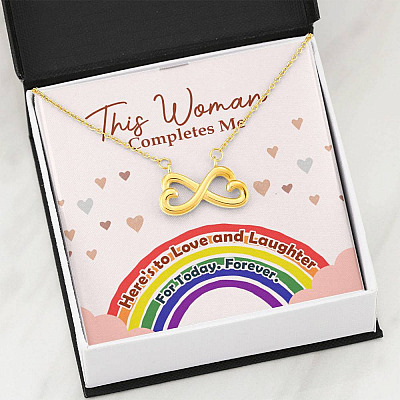 LGBT Lesbian This Woman Completes Me Infinity Hearts Pendant Necklace - Gift For Lesbian