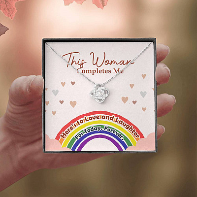 LGBT Lesbian This Woman Completes Me Love Knot Pendant Necklace - Gift For Lesbian