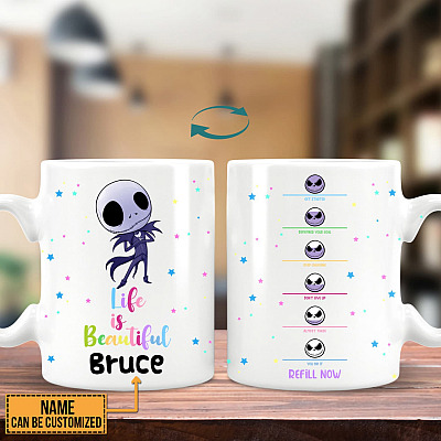 Personalized Jack Skellington Life Is Beautiful 2 Sided Mug - Beer Stein - Color Changing Mug