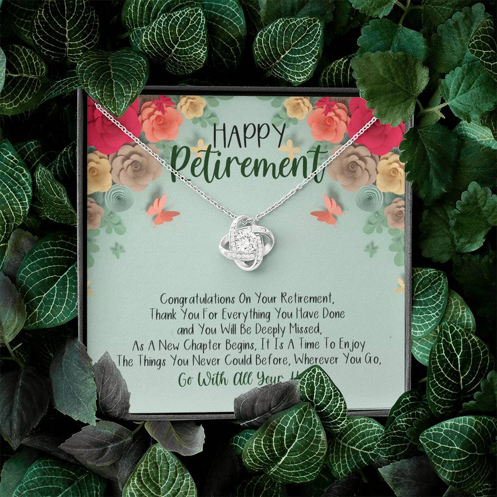 Happy Retirement Love Knot Necklace - Coworker Boss Leader Retirement Gift - Farewell Gifts Happy Retirement Love Knot Necklace - Coworker Boss Leader Retirement Gift - Farewell Gifts
