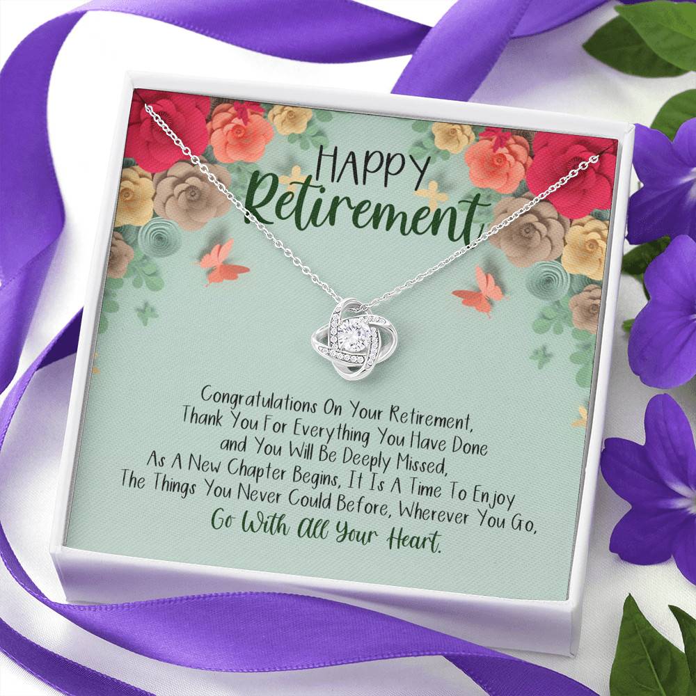 Happy Retirement Love Knot Necklace - Coworker Boss Leader Retirement Gift - Farewell Gifts Happy Retirement Love Knot Necklace - Coworker Boss Leader Retirement Gift - Farewell Gifts