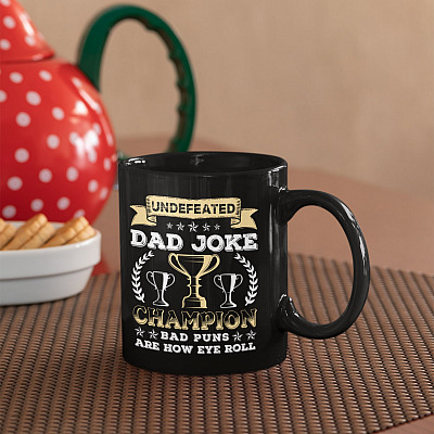 Fathers Day Gifts Funny Undefeated Dad Joke Champion Ceramic Coffee Mug - Beer Stein - Water Bottle