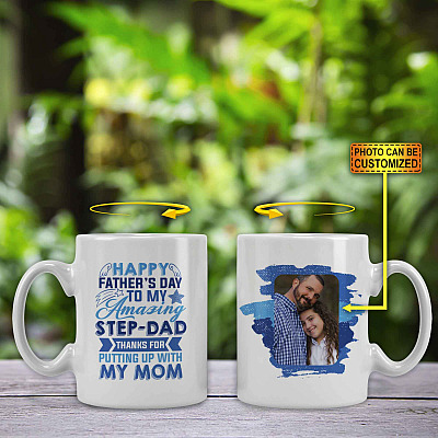 Alternative view of Custom Photo Happy Father's Day Amazing Step Dad Coffee Mug - Beer Stein - Water Bottle - Color Changing Mug