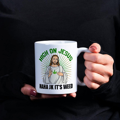 Alternative view of High On Jesus Haha Jk It's Weed Coffee Mug - Beer Stein - Water Bottle - Color Changing Mug