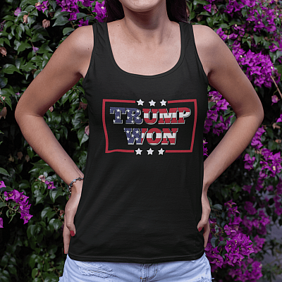 Alternative view of Trump Supporter Gift Trump Won 4th of July American Flag Cotton Tank Top Tee - Ladies Racerback Tank