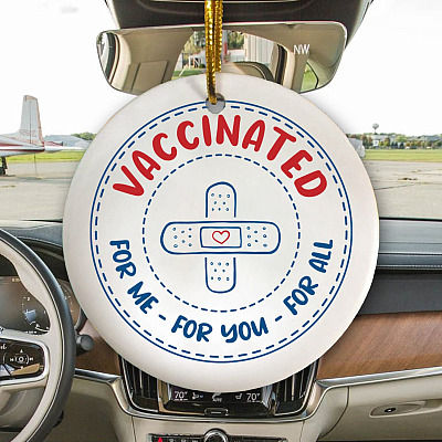 Alternative view of Bandage Vaccinated for You for Me for All Decorative Christmas Ornament - Holiday Flat Circle Decoration Gift