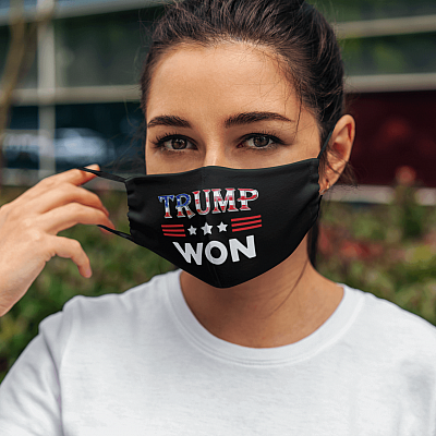 Trump Won America Flag Washable Reusable Custom Printed Cloth Face Mask Cover - Trump Won US Flag Face Mask