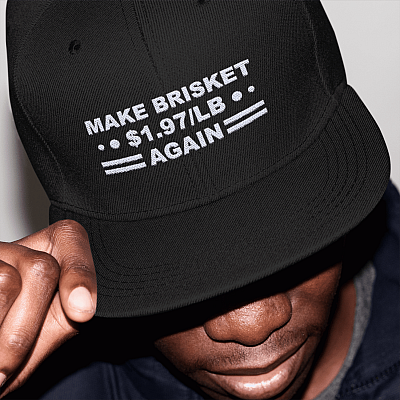 Make Brisket 197LB Again Funny Twill Cap - High-Profile Snapback Hat - Brisket Trucker Hat