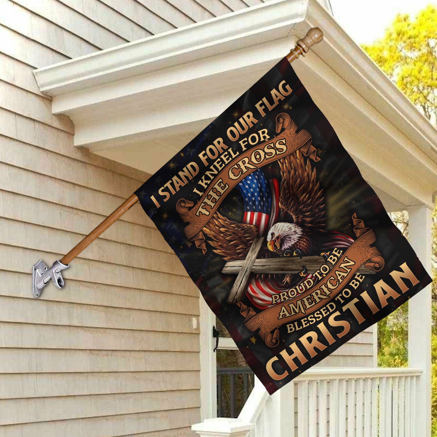 I Stand For Our Flag I Kneel For The Cross Flag House and Garden Flag