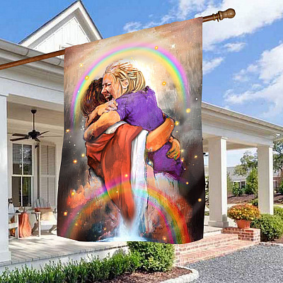 First Day in Heaven Outdoor Decorative Garden Flag - House Flag - Hug from Jesus Flag - Jesus Christian Flag