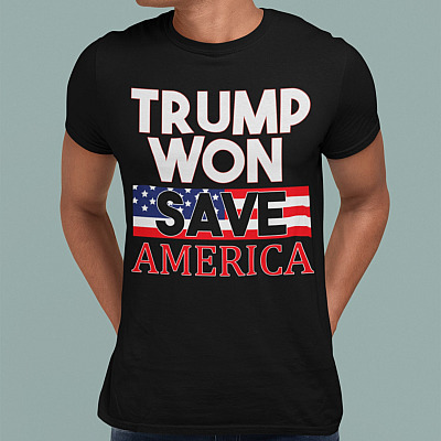 Alternative view of Trump Won Save America T-Shirt - Trump Won US Flag T-Shirt