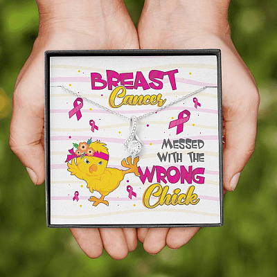 Pink Ribbon Breast Cancer Messed with the Wrong Chick Alluring Pendant Necklace Gifts